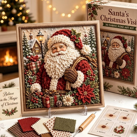 3D Christmas Fabric Poke Art Kit, No‑Sew DIY Handmade Craft Set with Pre‑Cut Fabric for Adults Beginners, Create Cozy Holiday Textured Art for Tabletop Wall Christmas Home Decor,Styles Available