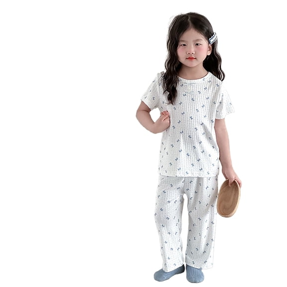 SJLDQY Girls Floral Printed Pajama Sets Long Sleeve Shirts Pants 2 Piece Sets Casual Sleepwear Breathable Soft Pj Sets