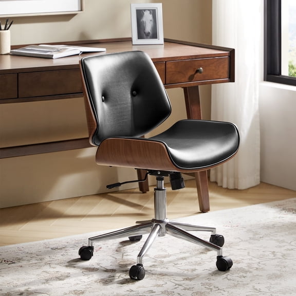 Adjustable Swivel Office Chair Leather Desk Task Chair for Makeup Vanity Black
