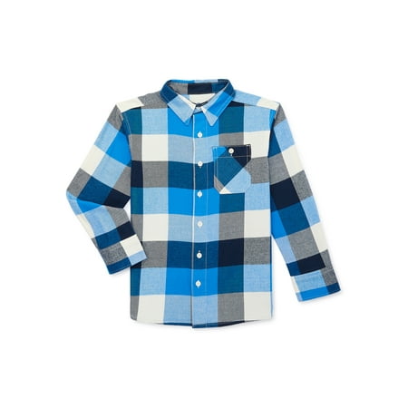 Wonder Nation Boys' Long Sleeve Flannel Shirt, Sizes 4-18 & Husky