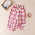 thumbnail image 6 of Toddler Boys Girls Linen Pants Kids Wide Leg Harem Pants Cotton Elastics Waist Summer Plaid Long Trousers Thin 3/4 Outerwear, 6 of 9