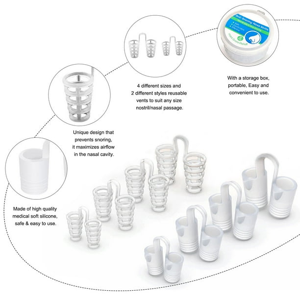 Pack De 8 Tapones Nasales Antirronquidos Reutilizables, De Silicona Suave, Con Distintos Tamaños Y Dos Estilos, Mejoran La Respiración Y El Sueño