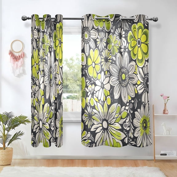 Yayeee Window Curtains Light Filtering 63"x42" Grommet Panel Pair Home Living Room Decor, Beige Flower Pattern