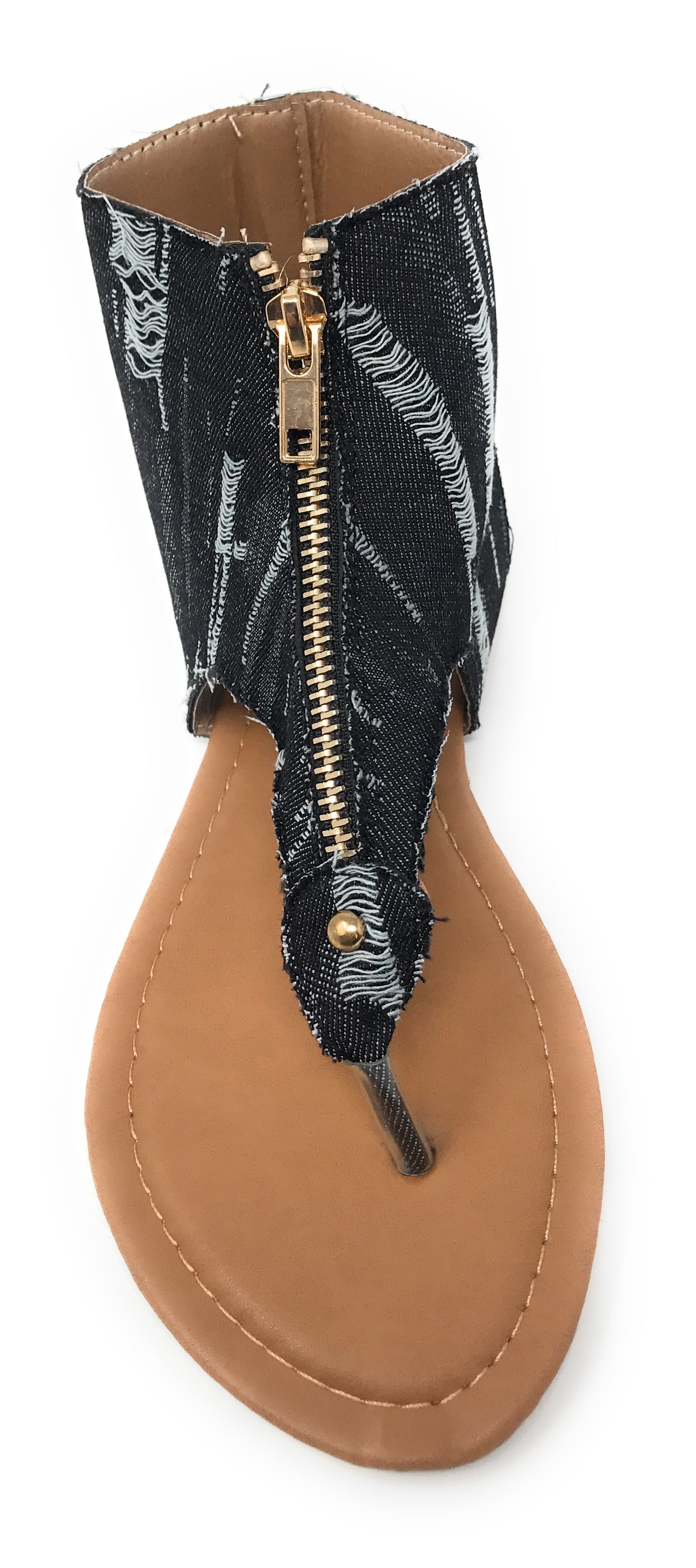 Victoria K Women's Distress Denim Zip Front Sandals