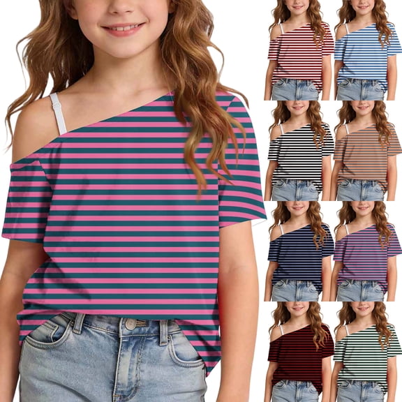 Piuwrlz Kids Shirts Tops 7 Girl Short Sleeve T Shirts Crew Neck T-Shirts Black Size 7 Years