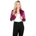 thumbnail image 3 of Fashion Secrets Women`s Collarless Open Front Velvet Bolero Shrug Cardigan Cropped Jacket (Large, Mauve), 3 of 6