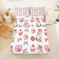 thumbnail image 4 of Manfei Watercolor Kitten Bed Sheets, Cupcake Donut Bow Full Size Sheets, White Pink, 4 Pieces, 1 Flat Sheet, 1 Fitted Sheet and 2 Pillowcases, 4 of 6