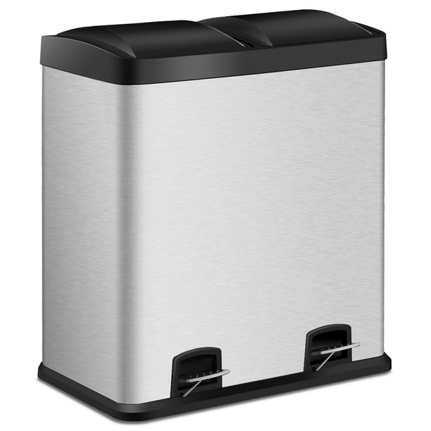 16 Gallon Stainless Steel Trash Can Double Bucket Pedal Bin Walmart