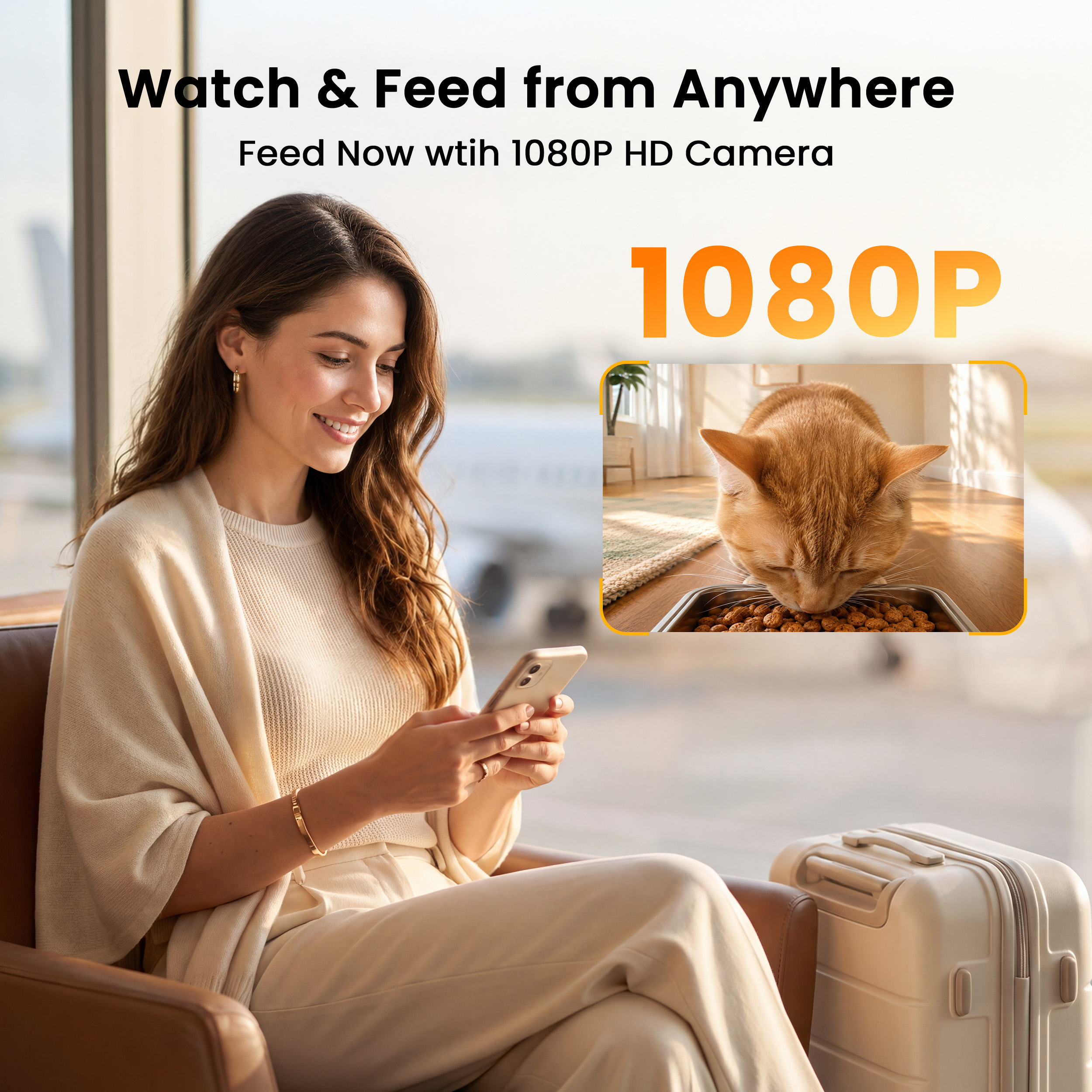 Oneisall Automatic Cat Feeder with Camera, 6L, White photo 2