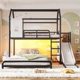thumbnail image 6 of Harper & Bright Designs Twin over Full Bunk Bed with Storage Cabinet and Hanging Rod, Metal Bunk Bed Frame with Slide & Ladder, House Bunk Bed with Curtain, Guardrails and LED Light Strip, Black, 6 of 16