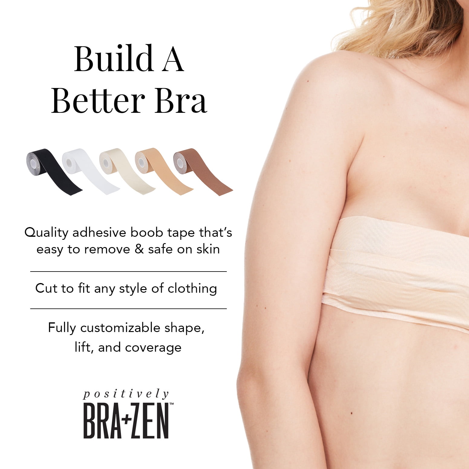 Positively BRA+ZEN 2" Wide Self Adhesive Stretch Fabric Body Tape for Breast of All Cup Sizes