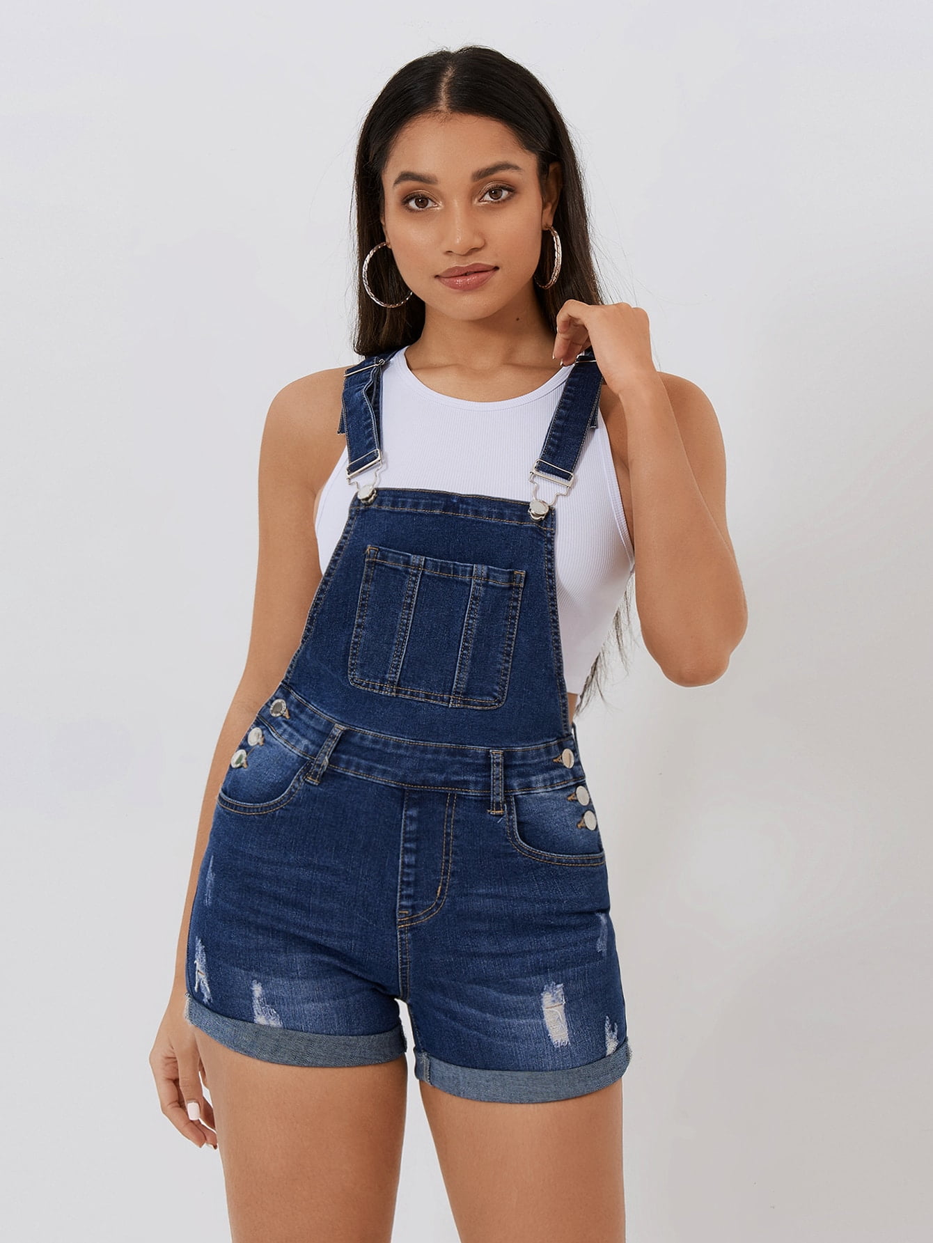 Preppy Dark Wash Women's Ripped Roll 