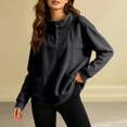 thumbnail image 2 of YAYUBA Women Fall Henley Snap Button Stand Collar Sweatshirt Long Sleeve Pocket Loose Oversized Casual Pullover Tops Size XL, Black, 2 of 4