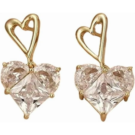 New 2026 Unisex Korean Fashion Jewelry Rhinestone Hollow Heart Drop Earrings For Women Hers Vintage Red Crystal Decoration Luxury With You Accessories Trendy For Women And Men[k393]