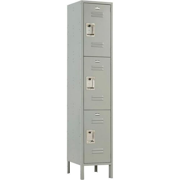 Global Industrial 412138 Infinity 3-Tier 3 Door Locker - 15 x 18 x 78 in. - Gray - Assembled