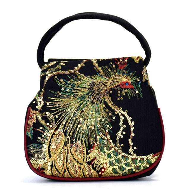 Sac à Main pour Femmes Sac Fourre-Tout Brodé Paon Sac à Main Sac Fourre-Tout