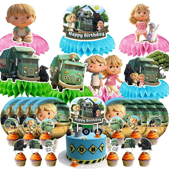 Trash Truck Party Supplies Decor Plates Fans Decorations Honeycomb Centerpieces Cake Toppers