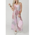 thumbnail image 2 of Chouyatou Women's Wide Leg Smocked Jumpsuit Color Block Floral Print Sleeveless Romper Pants, 2 of 5