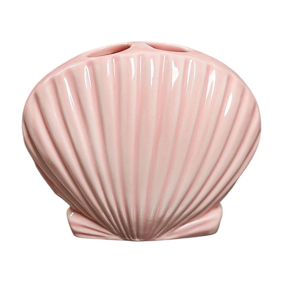 Ceramic Toothbrush Holder, White Seashell Design with 2-Slot, Modern Toothbrush Organizer for Family Bathroom Sink and Countertop
