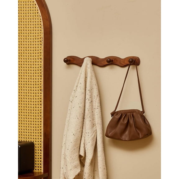 Wood Coat Rack Wall Mount - Coat Hooks for Hanging Clothes,Keys, Robes,Purse,Towels,Bags,Backpack, Modern Decorative Wall hooks Heavy Duty Hanger Organizer for Bathroom,Entryway & Bedroom
