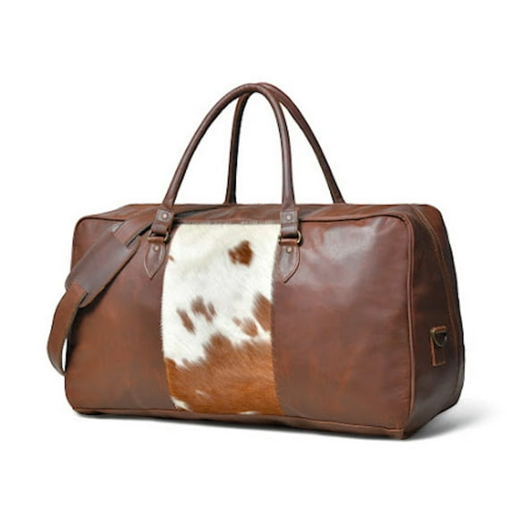 Weekender Travel Carry On Duffle with Natural Cow Fur in Genuine Leather