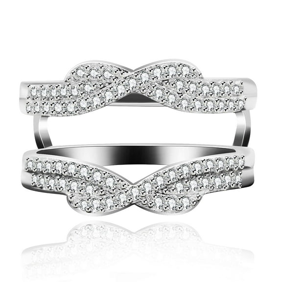 Platinum Plated Infinity Love Ring Enhancer Cubic Zirconia Wedding Band Guard Double Engagement Ring Y479 (size 5)