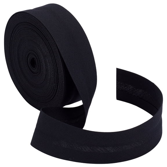 10M Fold Over Polyester Ribbons Flat Black 1 inch(24mm)