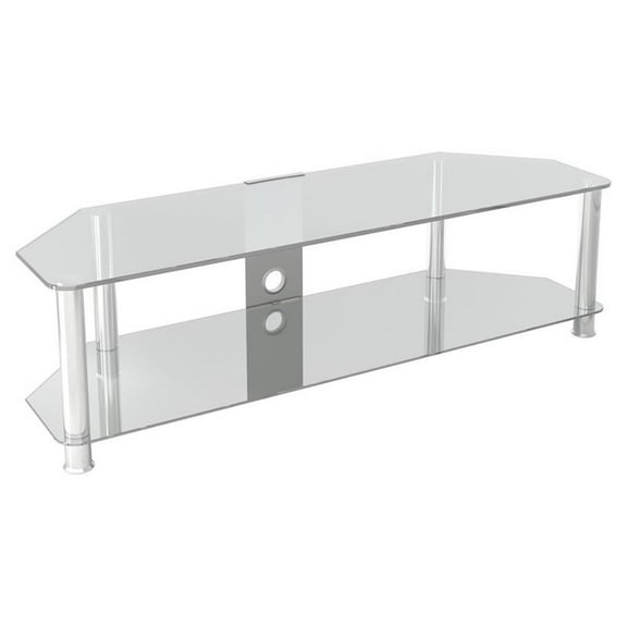Pemberly Row Steel TV Stand w/ Cable Management for up to 65" TVs - Clear/Chrome