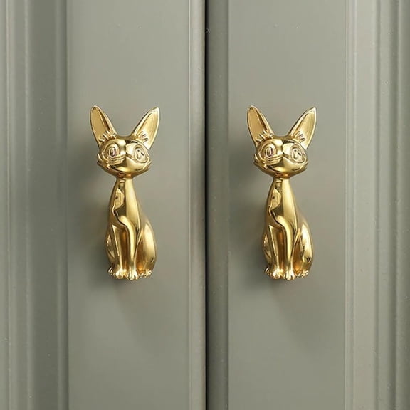 CATPAN Brass Cabinet Knobs (2 Pack) Cute Cat Golden Drawer Knob Kitchen Cabinet Pulls with Vintage Cupboard Hardware Dresser Drawer Handles Kitchen Cabinet Handles