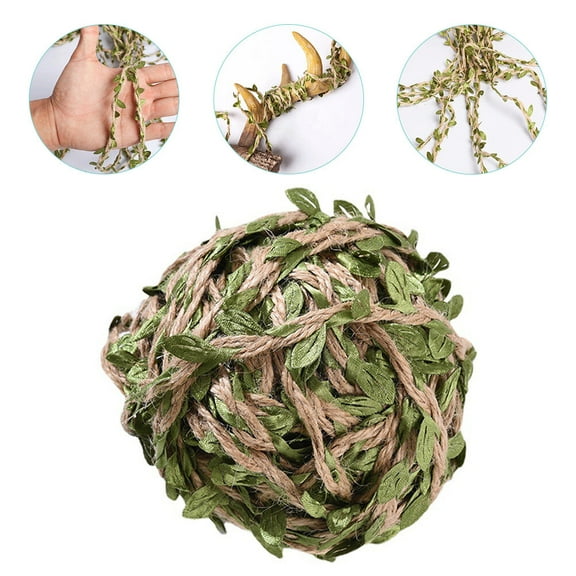 Soimiss Artificial Green Leaves Vine Jute Twine with Green Leaves Hemp Rope 1Pack