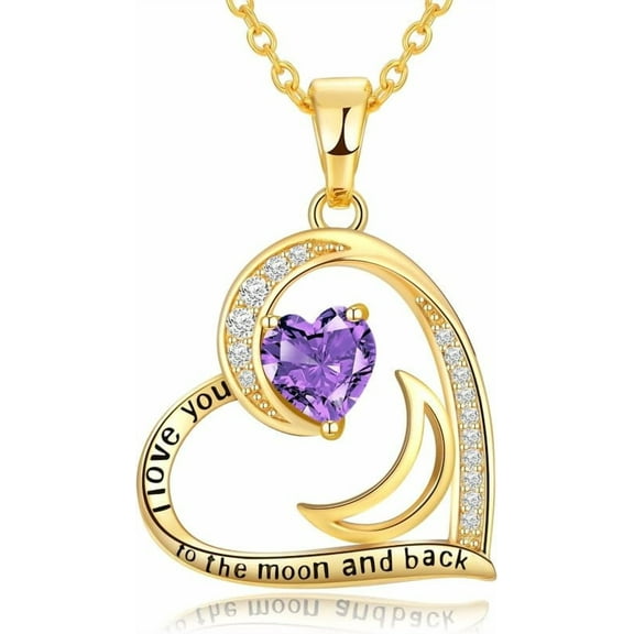 Violet Heart Birthstone Necklace - Gold-Plated Trendy Gift