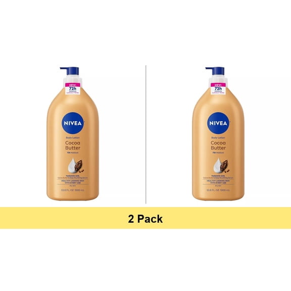 NIVEA Cocoa Butter Body Lotion for Dry Skin with Hyaluronic Acid, 72Hr Moisturizer Value Size 33.8 fl oz - 2 Pack