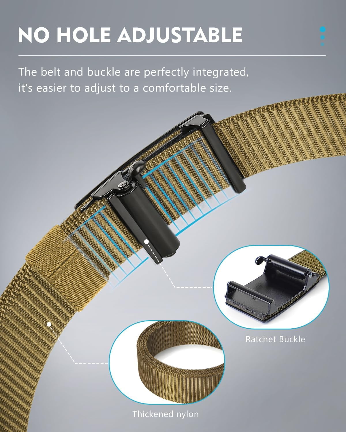 9725 Men’s Ratchet Belt With Automatic Slide Buckle, No Hole Nylon Webbing Men-s-Ratchet-Web-Belt-1-25-  main image 2