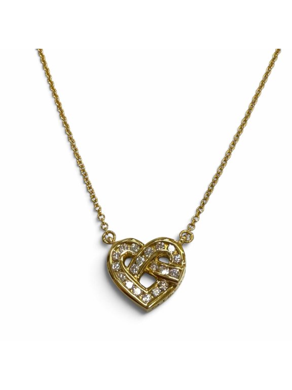 Pre-Owned TIFFANY&Co. Tiffany 750 (YG) 19-Diamond Heart Motif Chain Necklace, Yellow Gold,...
