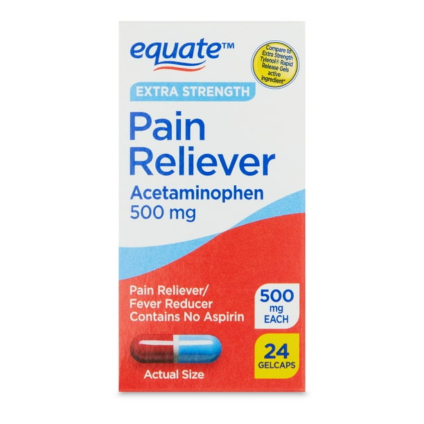 Equate Extra Strength Acetaminophen Pain Reliever Gelcaps, 500 mg, 24 Count