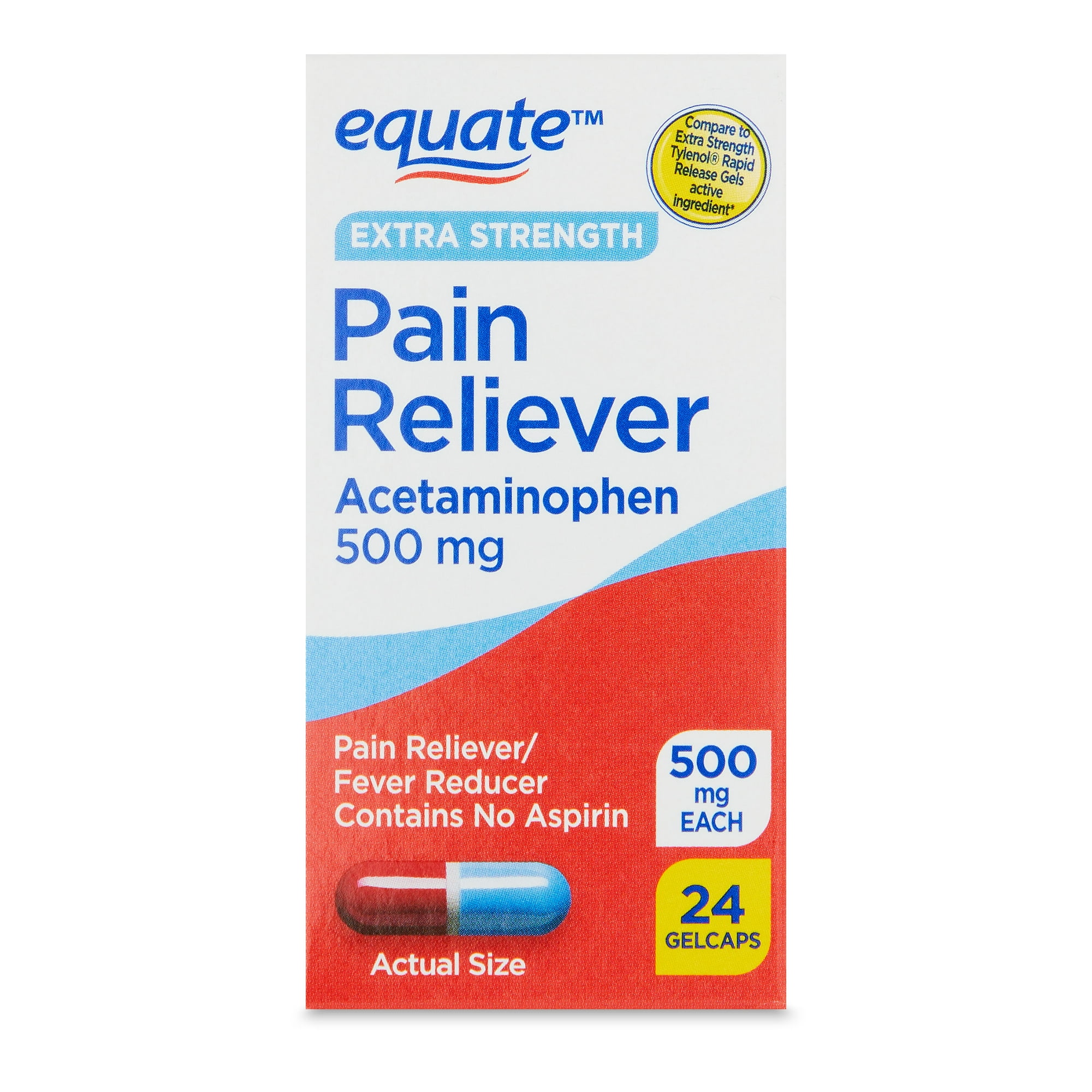 Equate Acetaminophen Extra Strength Rapid Release Gelcaps, 500 mg, 24 Count