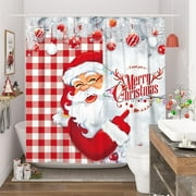 Newhomestyle Merry Christmas Shower Curtain for Bathroom Santa Claus Shower Curtain Buffalo Plaid Christmas Bathroom Decor Holiday Decorations Polyester 72x 72 Inches