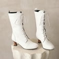 thumbnail image 6 of White Women'S Mid-Calf Boots With Lace-Up And Round Toe Flat Design For Casual Winter Wear Pu Leather Comfort Fit, 6 of 7