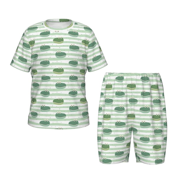 Fotbe Cute Crocodile Pijama Estampada de 2 Piezas para Niños – Ropa de Dormir de Manga Corta Cómoda para Niños y Niñas, Camiseta y Shorts de Algodón-Large