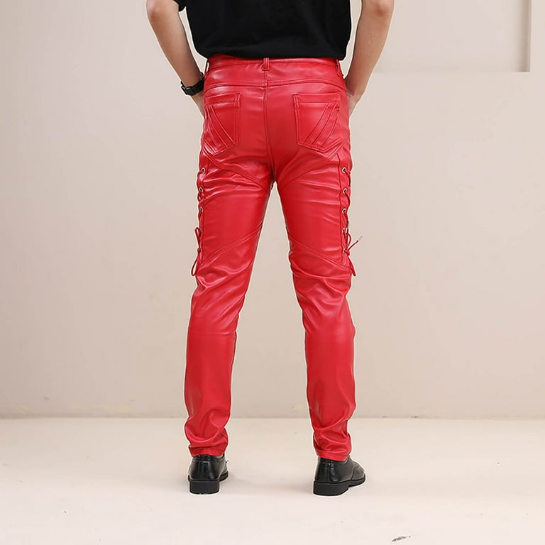 LEVI’S RED / asymmetry leather pants HOOMEUMY Men's Faux Leather Pants Steampunk Goth Trousers