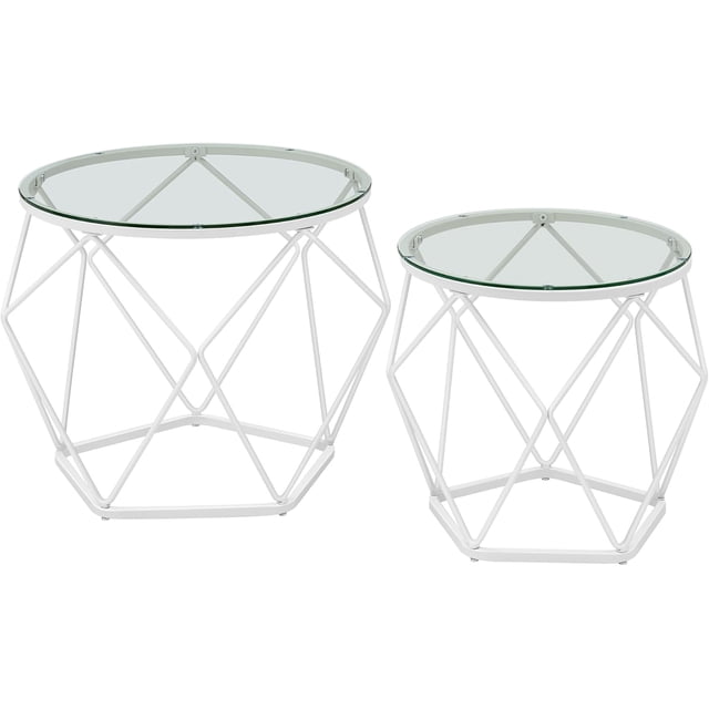 VASAGLE Round Coffee Tables for Living Room, Set of 2 Side Tables, Different Sized, Modern Style, Removable Tabletop, Steel Frame, Transparent and Cloud White