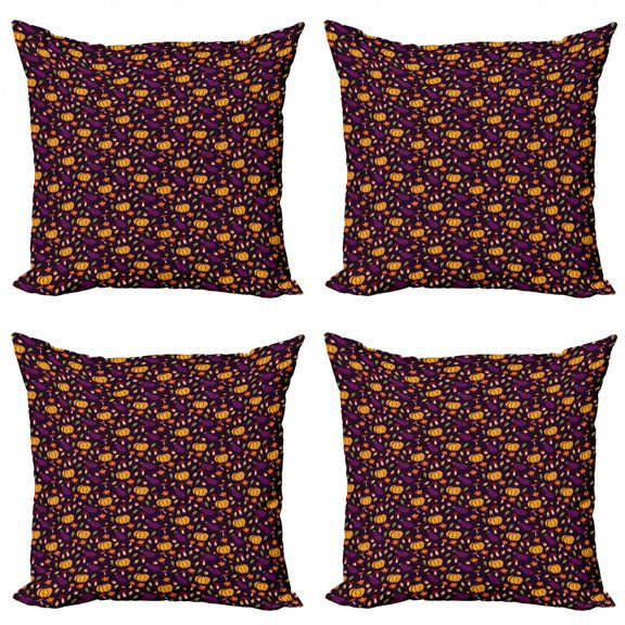 Ambesonne Autumn Throw Pillow Cover 4 Pack, Mushroom Seasonal Vegetable, 24", Dark Maroon Marigold
