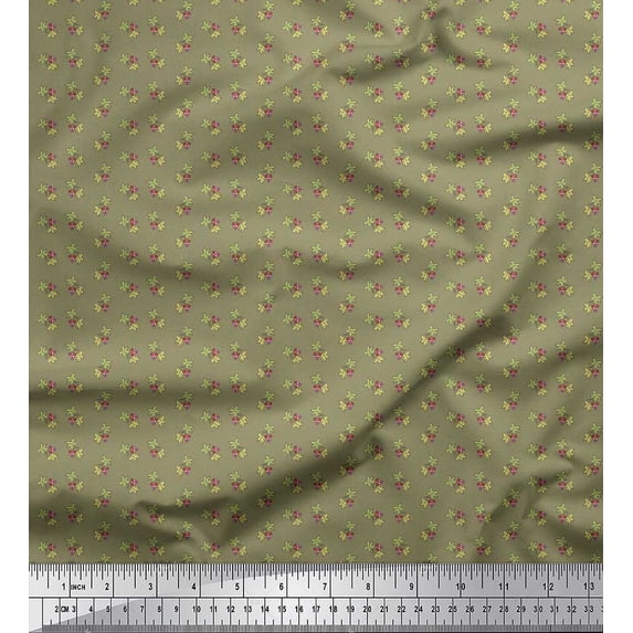 Soimoi Silk Fabric Leaves & Berries Shirting Print Fabric by The Yard 42 Inch Wide