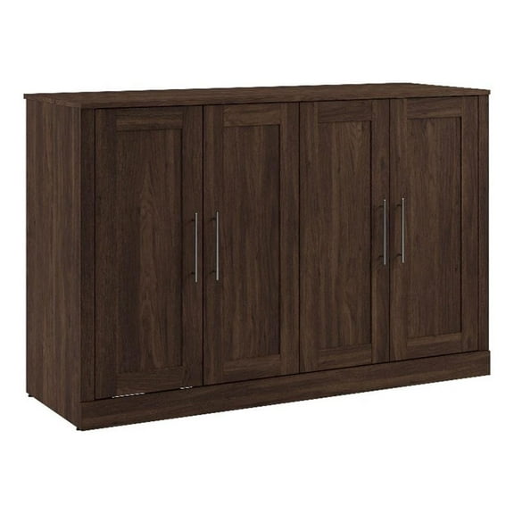 Pemberly Row 69" Engineered Wood Full Cabinet Bed with Mattress in Black Walnut