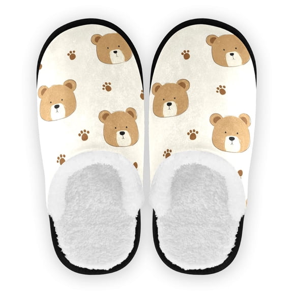 Iauyy Women's Men's Slippers, Non-Slip Travel Unisex Cotton Flannel House Shoes or Spa Slippers ,Many Bear
