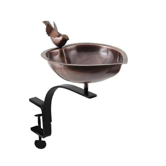 Achla HBB-01-RM Heart Shaped Birdbath with Rail Mount Bracket, Copper
