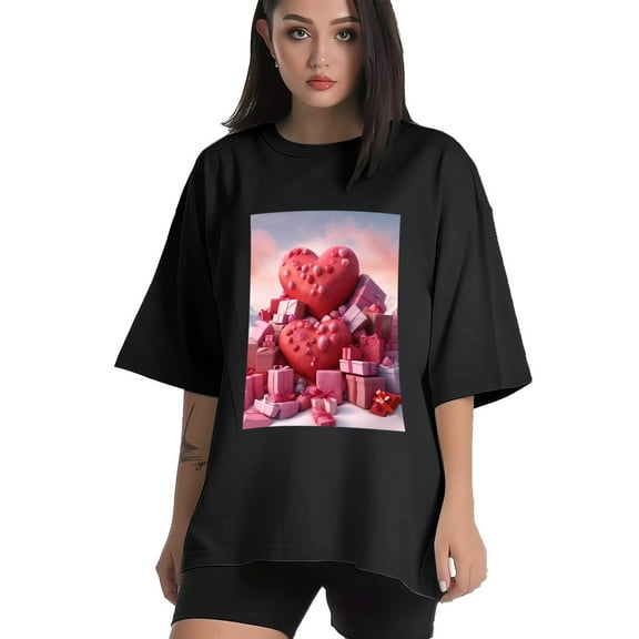 Plus Size Shirt for Women Black Tops for Women Short Sleeves Shirt for Women Valentine's Day (6) T Shirt Crewneck Shirt for Women XS