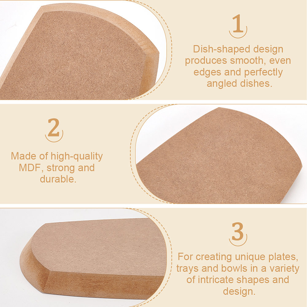 3Pcs MDF Wood Clay Cutter Base Plate Kit Clay Modeling Tool Tan Rectangle 27.5~33.2x10.1~16.1x1.55cm DIY
