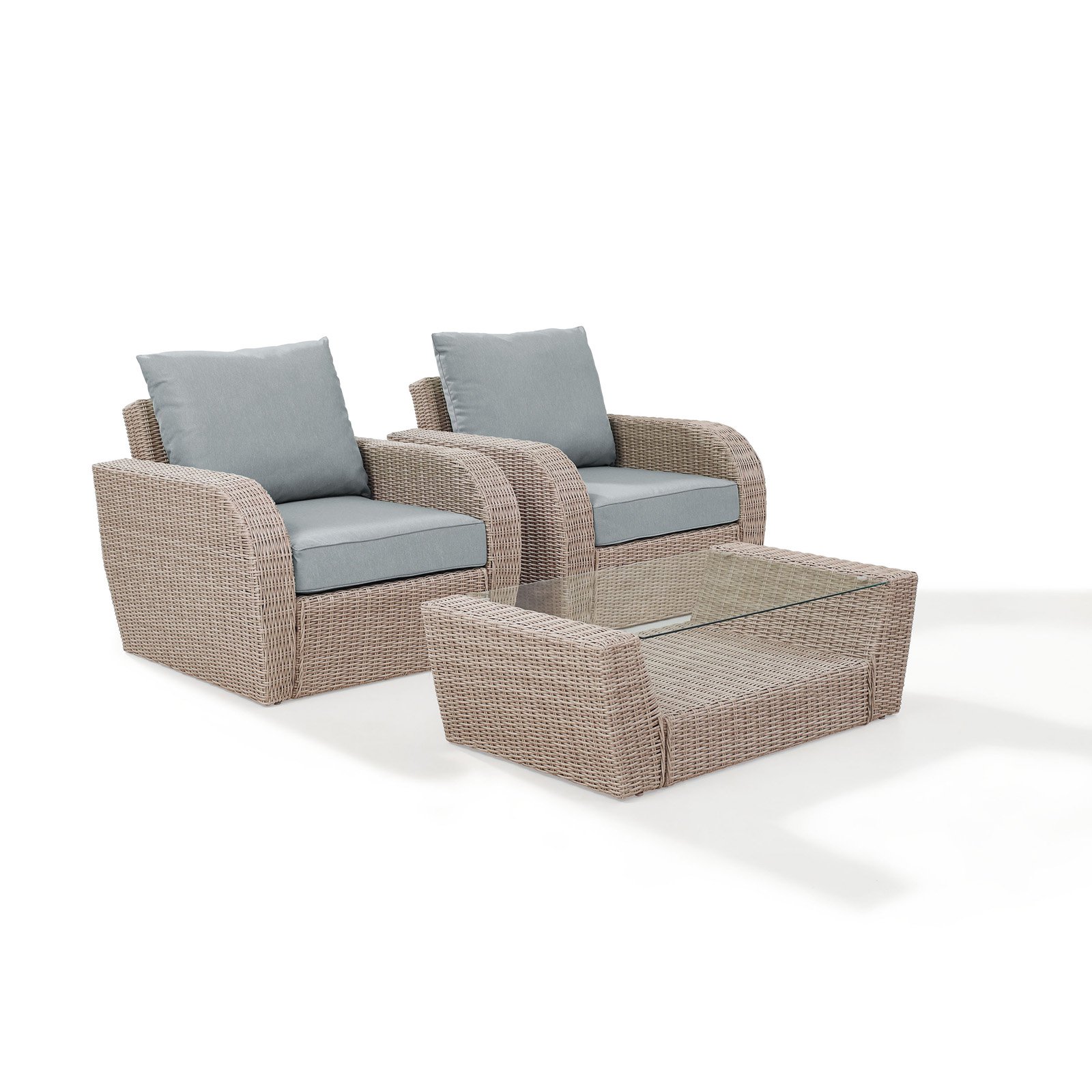 Crosley Furniture St Augustine 3 Pc Outdoor Wicker Seating Set With Mist Cushion - Two Outdoor Wicker Chairs, Coffee Table - image 4 of 11