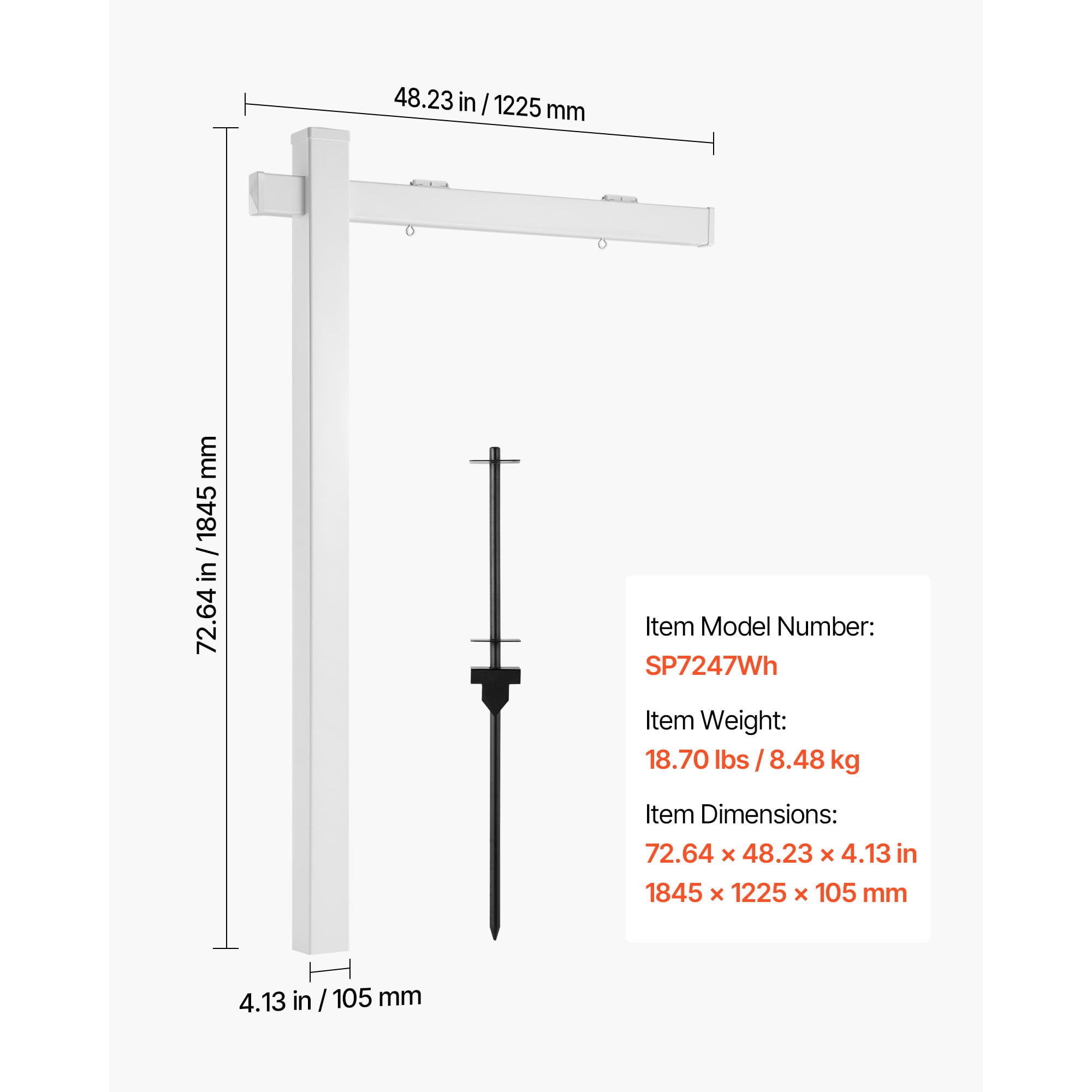 KFFKFF 6 ft Real Estate Sign Post, PVC Yard Sign Holder with 47 in Arm for Signs up to 36 in, Easy Installation, Wind-Resistant, Suitable for Open House, Home, Outdoor Use, White (No Signs Included)